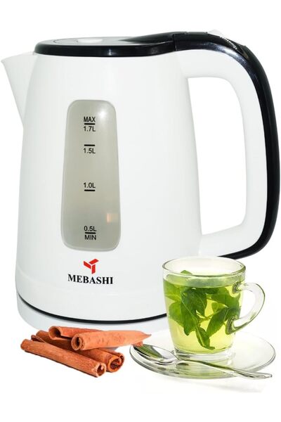 MEBASHI غلاية كهربائية |   غلاية بيضاء سعة 1.7 لتر مع فتح غطاء تلقائي، ومقياس...