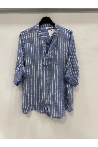 della moor Women's Italian Blue Line Patterned Judge's Fold-Over Collar Overs...