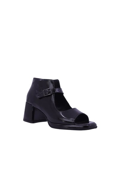 ALBİNİ Women's Platform Heeled Buckle Shoes Black Patent Leather Open Toe