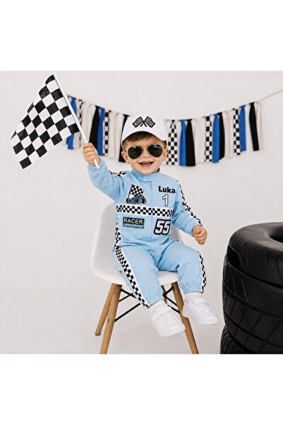 Mum Design Gifts AÇIK MAVİ F1-FORMULA YARIŞÇI KOSTÜMÜ ŞORTLU