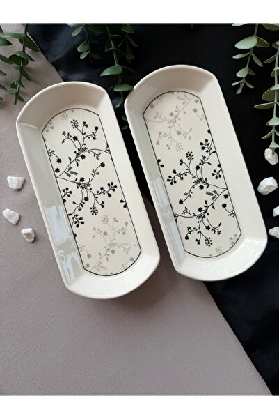 Yiğit Seramik Züccaciye Black Eliz Model 2-Piece Cheese Plate / Oval Presenta...
