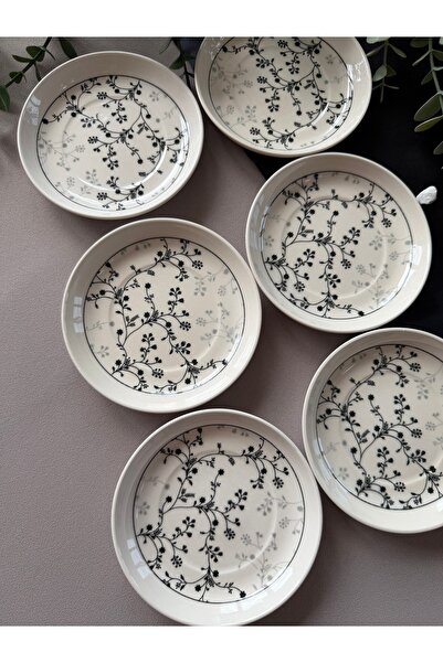 Yiğit Seramik Züccaciye Black Eliz Model 6 Piece Modern Tea Plate