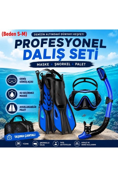 HyMark Full Dalış Seti (S-M) Beden Maske Şnorkel Palet Ayarlı Deniz Seti Taşı...