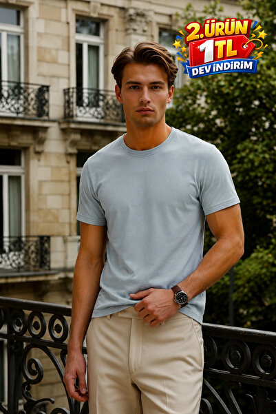 DAMGA JEANS Men's Relax Fit Short Sleeve 100% Cotton Gray T-Shirt