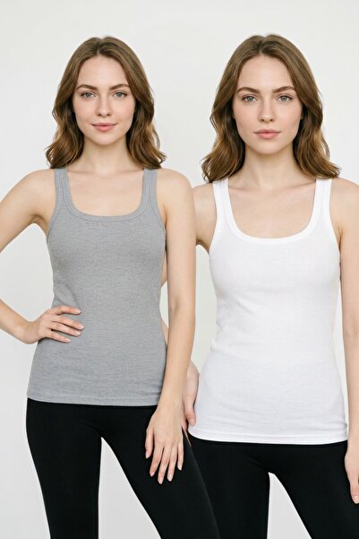 fevien 2-Pack 100% Cotton Ribbed Camisole Thick Strap U-Neck Flexible Comfort...