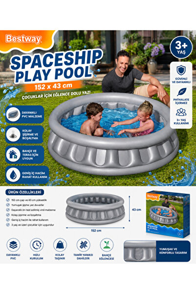 BESTWAY Spaceship Play Pool 152x43 cm Şişme Çocuk Havuzu – Gri Renk – 3+ Yaş