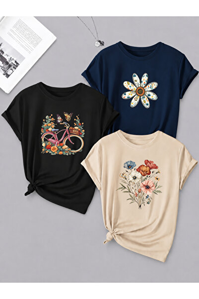 Trend Sizde Unisex Printed T-Shirt Three Different Designs Daily Comfortable ...