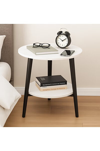 TAPIT 2-Tier Round Side Table Sturdy Metal Frame Coffee Table Bedside Table f...
