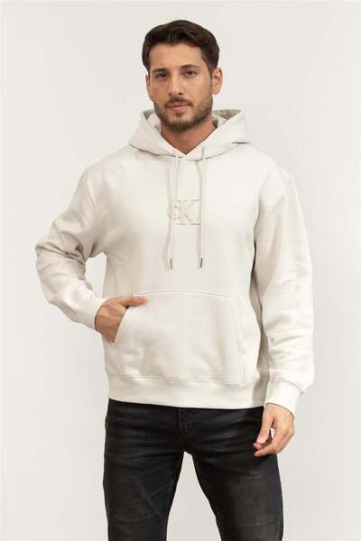 Calvin Klein 350Gsm Fleece Gift Giving Erkek Kapüşonlu Sweatshirt Beyaz