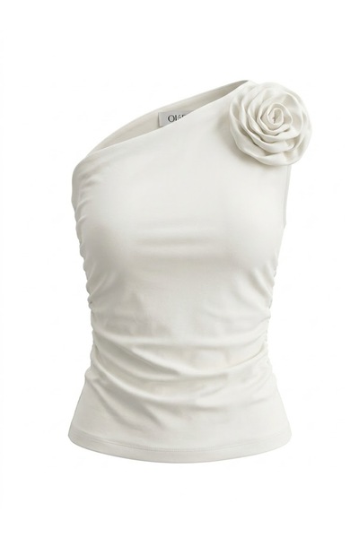 OlaFre Single Shoulder Rose Detailed Blouse