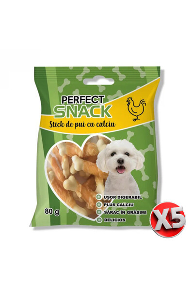 Perfect Snack Pachet 5 buc - Stick de pui și calciu, recompense caini 80g