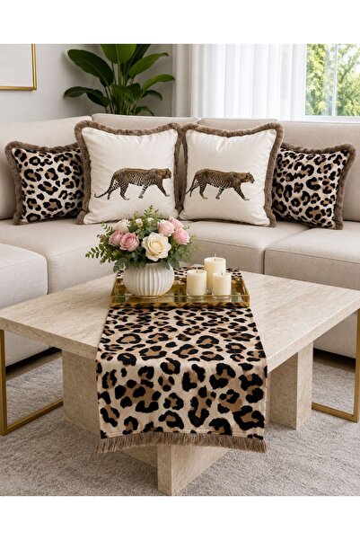 adenkahome Seria LEOPARDO, Set de 5 piese cu husă de pernă decorativă și covo...