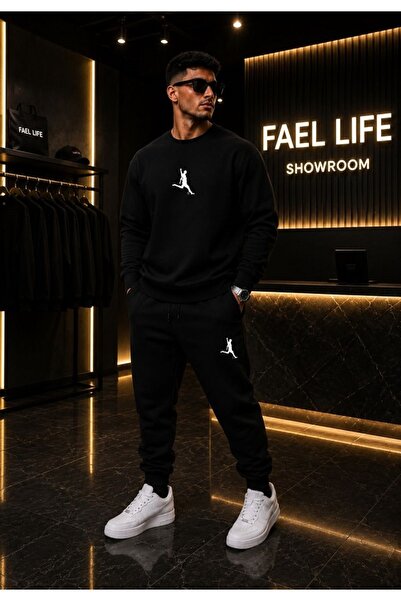 FAEL LİFE Unisex Wide Cut Zero Collar and Sweatpants Football Player Printed Set