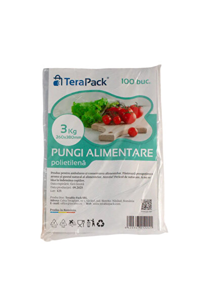 OEM Food bags TeraPack LDPE, 3kg, 26x38 cm, 100 pcs