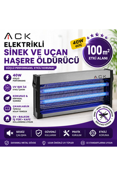 ACK 40W Elektrikli Sinek ve Uçan Haşere Öldürücü UV Işıklı 100 m²