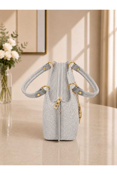 zemihra Stylish Women's Hand and Shoulder Bag with Glitter Gold Detail, Lined Inside, 2 Compartments and Adjustable Strap