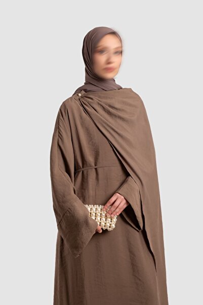 Lemaye Tak Çıkar Pelerinli Abaya Vizon