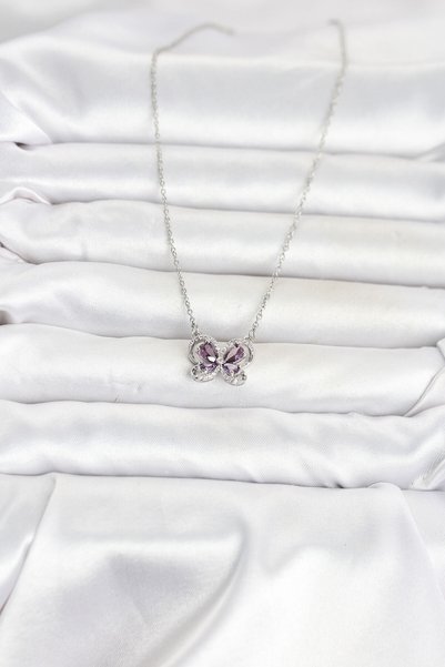 SeyCey.co 316L Steel Chain Silver Color Purple Butterfly Model Women's Necklace