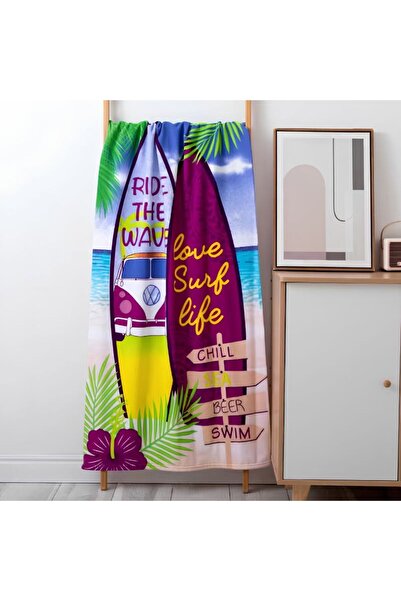 KMT Prosop Plajă cu Imprimeu Placă de Surf și Text „Love Surf Life”, Dimensiu...
