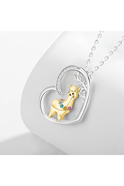 Larezo 925 Sterling Silver Necklace, Heart Pendant With Alpaca Llama Animal F...