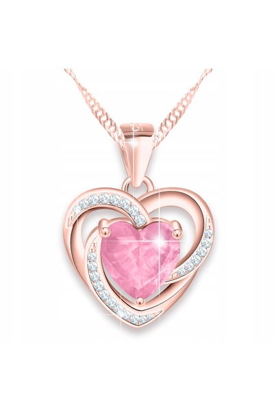Larezo Set Bijuterii Placat Cu Aur Roz 18K, Colier Si Cercei Cu Motiv Inimioa...