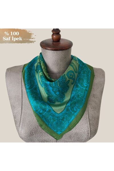 Pure Silk Atelier %100 Saf İpek Etnik Desen Mini Fular - Bandana (50x50 cm)