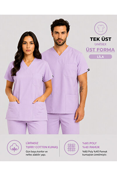 İNCİ ÜNİFORMA Likrasız Terry Cotton Scrubs Üst Forma (1 Adet Tek Üst) | Unise...