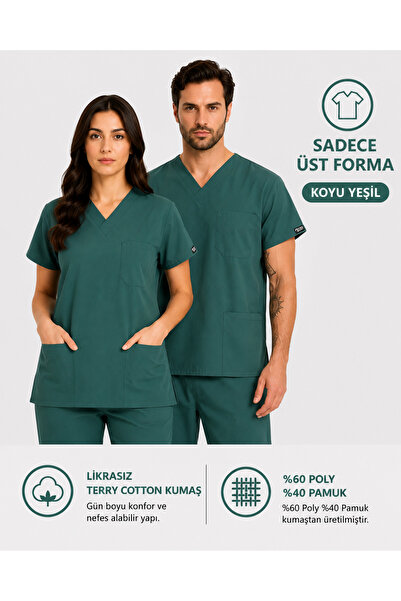 İNCİ ÜNİFORMA Likrasız Terry Cotton Scrubs Üst Forma (1 Adet Tek Üst) | Unise...