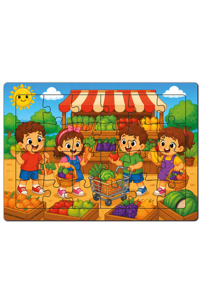 minİQ toys A Day in the Market Wooden Puzzle (24 Pieces)