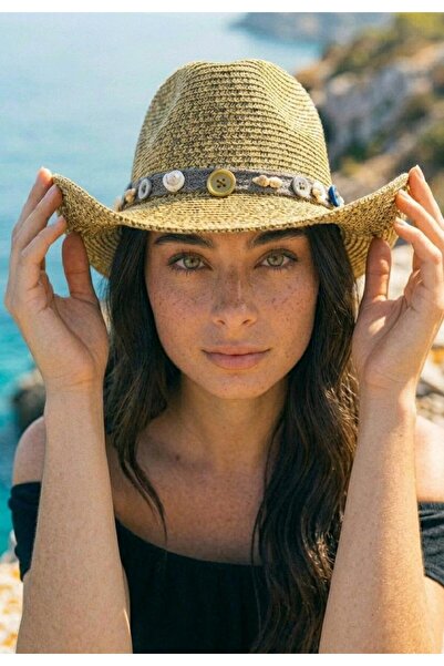 LAGRANZE Design Striped Chocuk Tepe Women's Straw Cowboy Hat