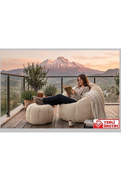 HEREV PUF/ TEKLİ PUF BERJER / BABA KOLTUĞU / PAPATYA MODELLİ KADİFE KUMAŞLI P...