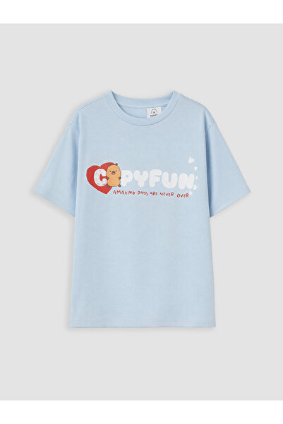 LC Waikiki Vizyon New Season Crew Neck Capyfun Printed Girls' T-Shirt