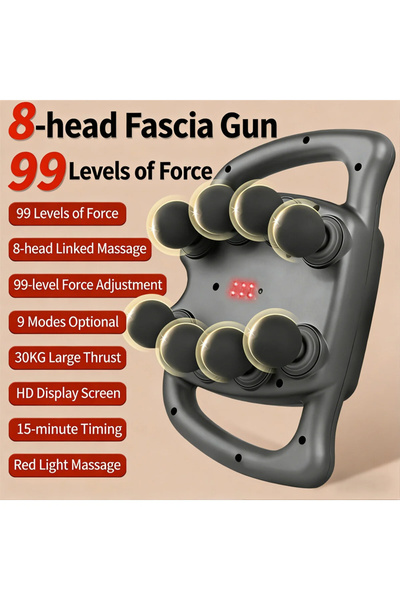 YESMAX Deep Tissue Massager, 8 Heads Massage Gun with 99 Levels, 6 Modes, Ele...