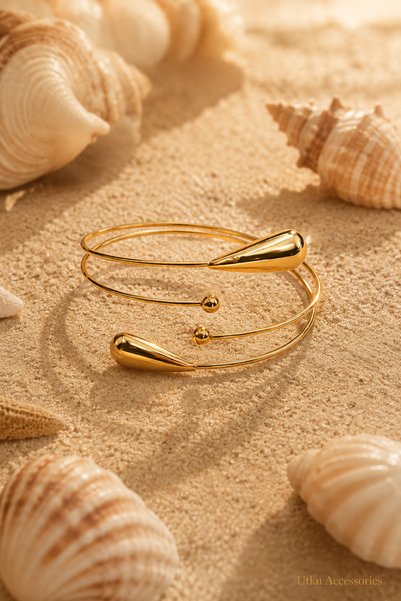 utkuergin Ball Patterned Gold Steel Pazu Bracelet