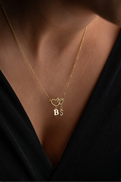 beonejewelry 925 Ayar Gümüş Kişiye Özel Kalp Tasarım Harf Kolye