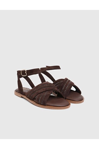 İLVİ Cressanne Genuine Suede Leather Women's Brown Sandals