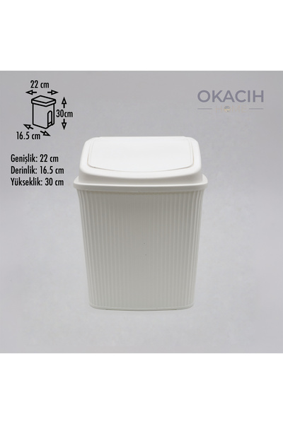 okacih Çizgili Çöp Kovası Banyo Ofis ve Mutfak İçin Click Kapaklı Kova 6 Litre