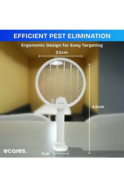 Ecares ® Electric Mosquito Swatter, 3 in 1, Vertical, Foldable, Handheld, Auto Zap Mode, UV Light, 3000V