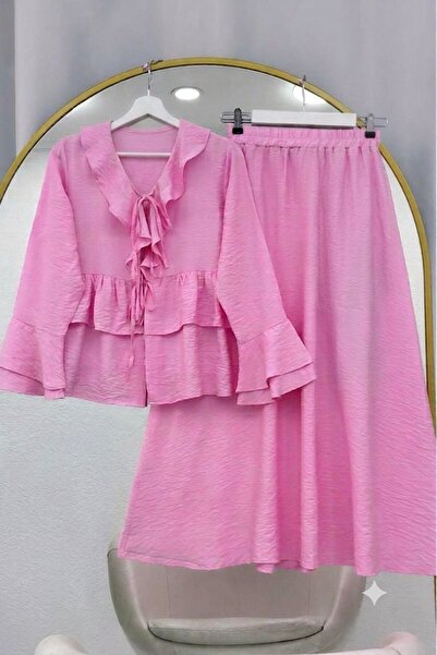 EC MODA Ruffled Sleeves Skirted Suit