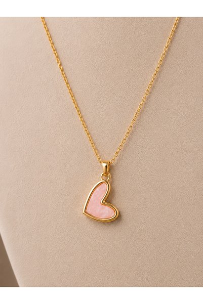 betüslesin Stainless Steel Pink Heart Figure Necklace