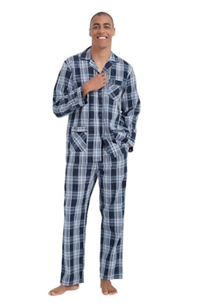 Global Set pijama bărbătească clasică, din bumbac, cu mânecă lungă și pantalo...