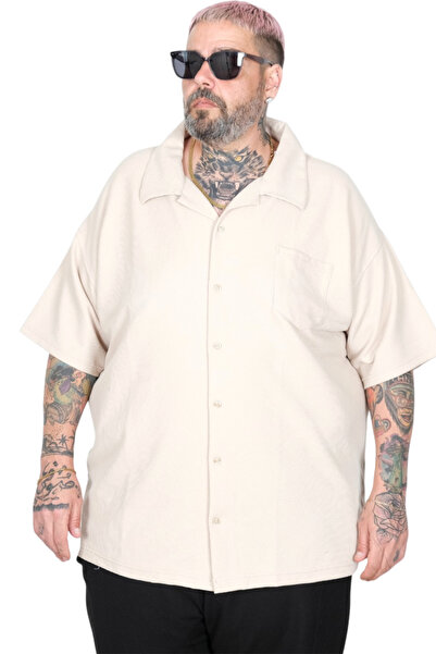 ModeXL Mode XL Large Size Shirt with Lapel Collar and Short Sleeves U26385 Beige