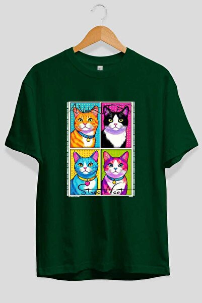 Ankhises For the Sake of Cat 119 Front Cat Printed Green Oversize T-Shirt 100...