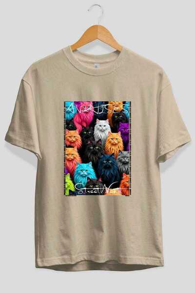 Ankhises Μπλουζάκι  "For the Love of Cats " με 34 σχέδια γάτας, μπεζ χρώμα, o...