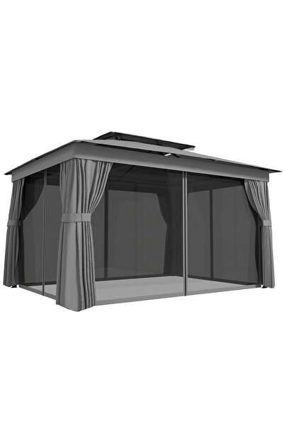OEM Foișor de grădină cu 2 niveluri, plasă de țânțari și perdele, 380x300x270...