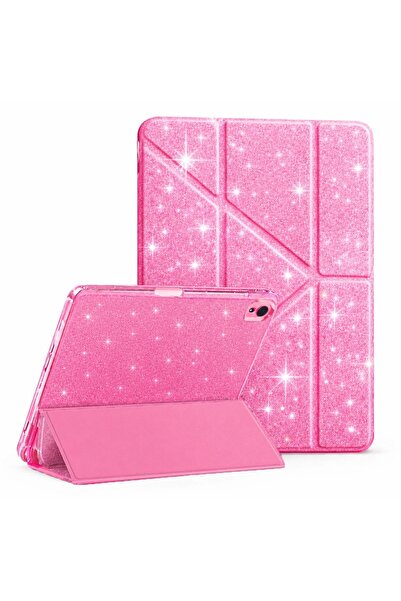 UnDePlus Apple iPad 8. Nesil 10.2 Kılıf Simli Kalem Bölmeli Trifolding Case A...