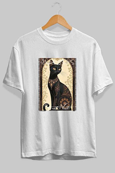 Ankhises For the Love of Cats 86 Front Cat Printed White Oversize T-Shirt 100...
