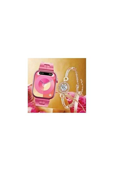 JSYES MS9 Mini Smart Watch with Diamond Bracelet and 3 Straps – Pink