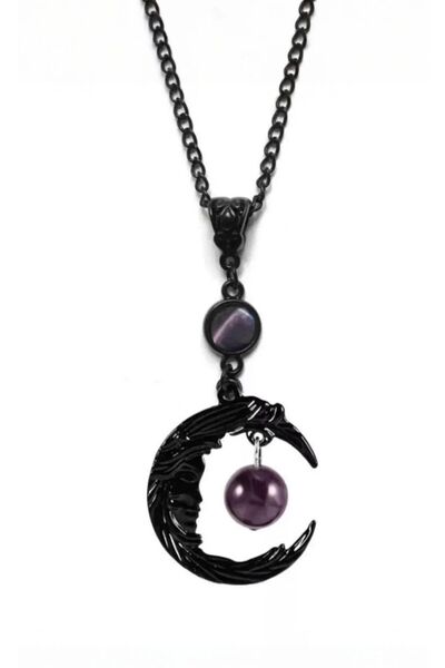 İsra Ayyıldız Moonstar Collection Siyah Gotik Ay yüzü Mor İnci Kolye