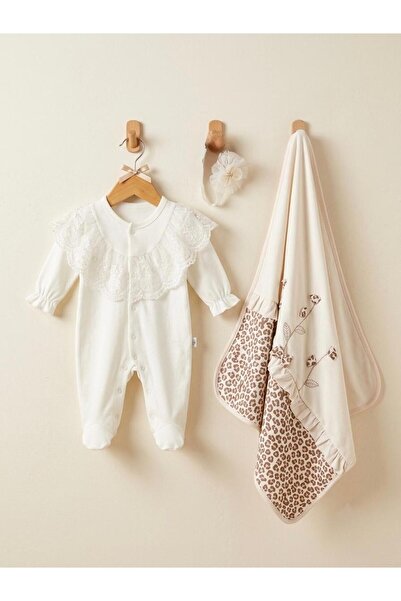 Miniday Baby Baby Girl Mevlütlük Jumpsuit Bandana Lace Detailed Blanket Set 8...